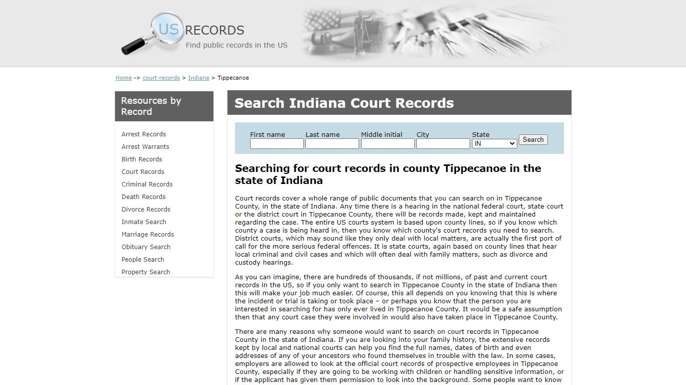 Search Court Records Tippecanoe Indiana | US Records